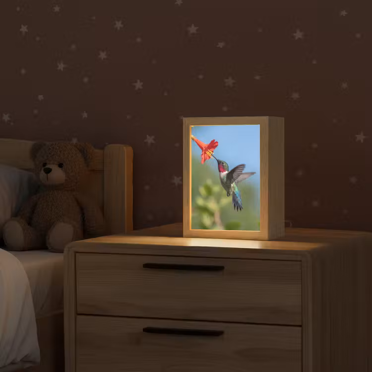 Kolibrie - Bloem - Natuur - Groen Light Box met kabel (Kinderlampje) klein -sfeer1_kind