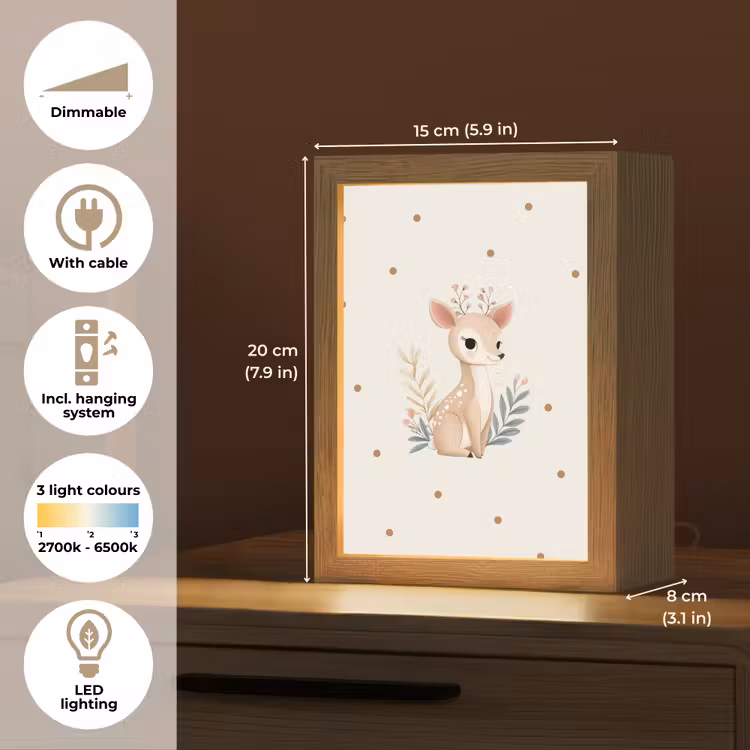 Illustratie - Stippen - Hertje - Aquarel Light Box met kabel (Kinderlampje) klein -USP_EN