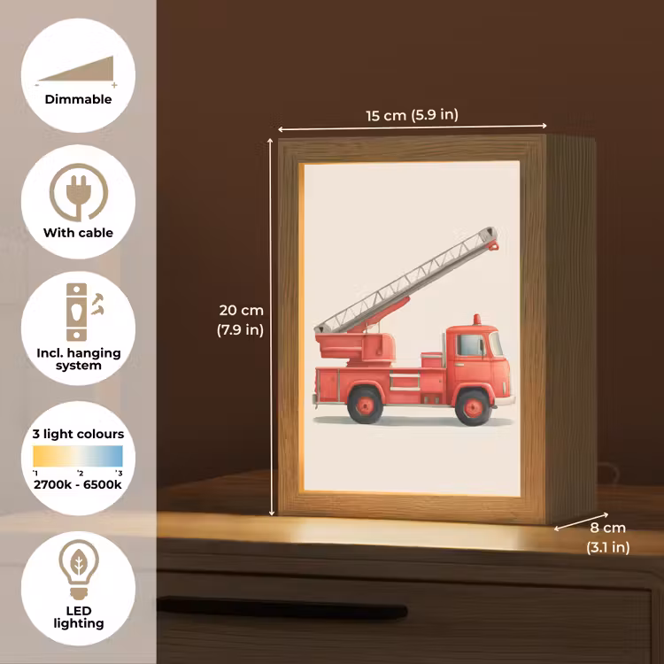 Illustratie - Brandweer - Rood - Minimalistisch Light Box met kabel (Kinderlampje) klein -USP_EN