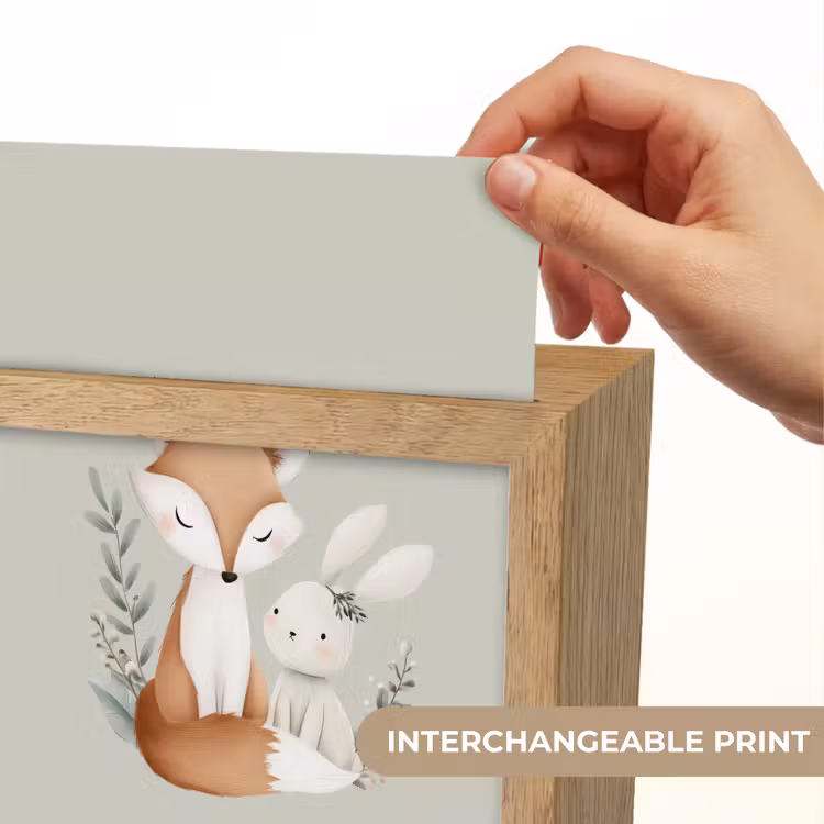 Illustratie - Vos - Konijn - Bladeren Light Box met kabel (Kinderlampje) klein -USP_websiteprintEN