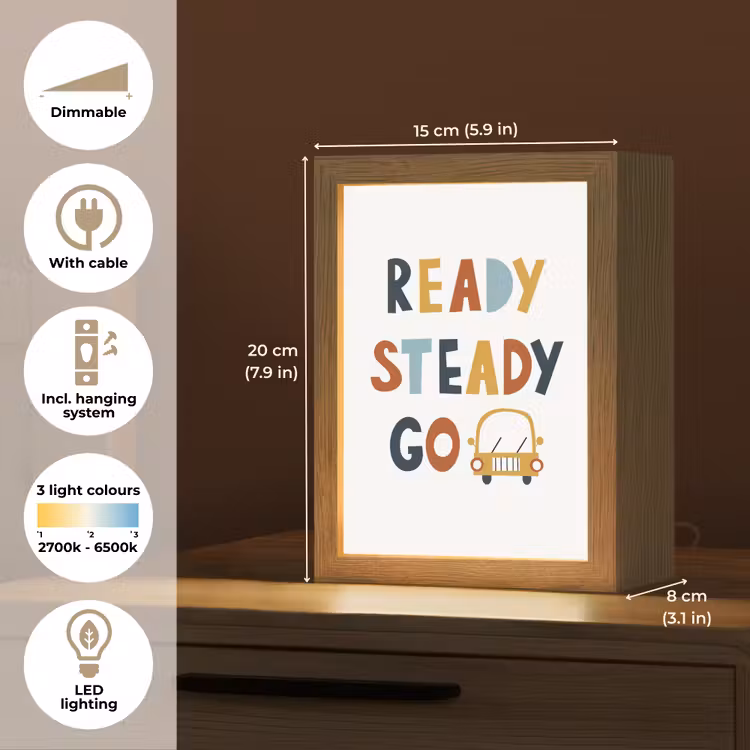 Kinderen - Auto - Wit - Quote - Ready Steady GO Light Box met kabel (Kinderlampje) klein -USP_EN