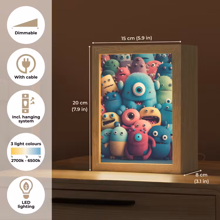 Kids - Monster - Regenboog - Design - Meiden - Jongens Light Box met kabel (Kinderlampje) klein -USP_EN