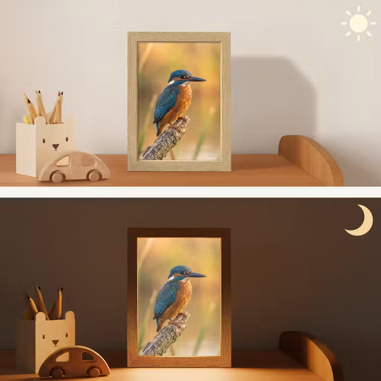 IJsvogel - Tak - Water - Kleurrijk - Levendig Light Box met kabel (Kinderlampje) klein -sfeer3_kind