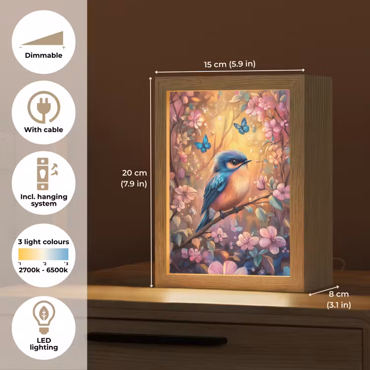 IJsvogel - Sprookjesbos - Roze - Bloemen Light Box met kabel (Kinderlampje) klein -USP_EN