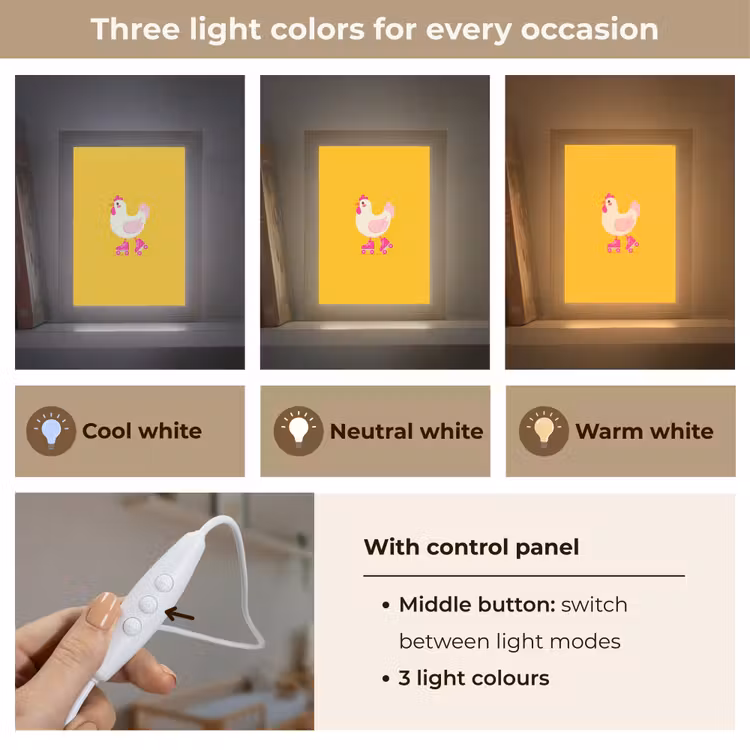 Kip - Rolschaatsen - Geel Light Box met kabel (Kinderlampje) klein -USP_lichtkleurEN