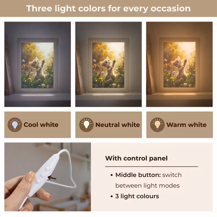 Kitten - Dier - Natuur - Bloemen Light Box met kabel (Kinderlampje) klein -USP_lichtkleurEN