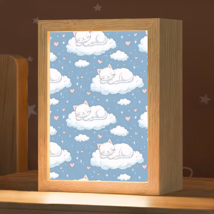 Kitten - Wolken - Blauw Light Box met kabel (Kinderlampje) klein 904 -zzz_3d_website