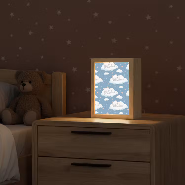 Kitten - Wolken - Blauw Light Box met kabel (Kinderlampje) klein 904 -sfeer1_kind