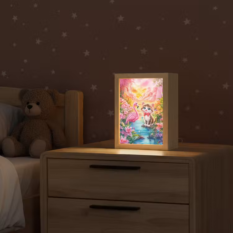 Kitten - Flamingo - Bloemen Light Box met kabel klein -sfeer1_kind