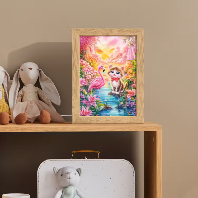 Kitten - Flamingo - Bloemen Light Box met kabel klein -sfeer2_kind