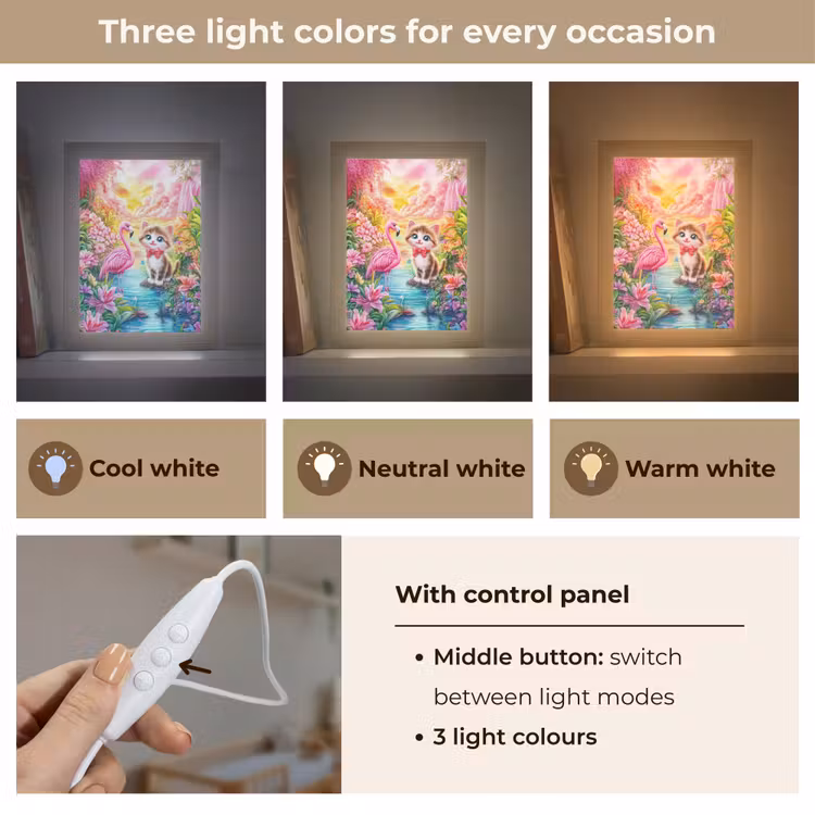 Kitten - Flamingo - Bloemen Light Box met kabel (Kinderlampje) klein -USP_lichtkleurEN