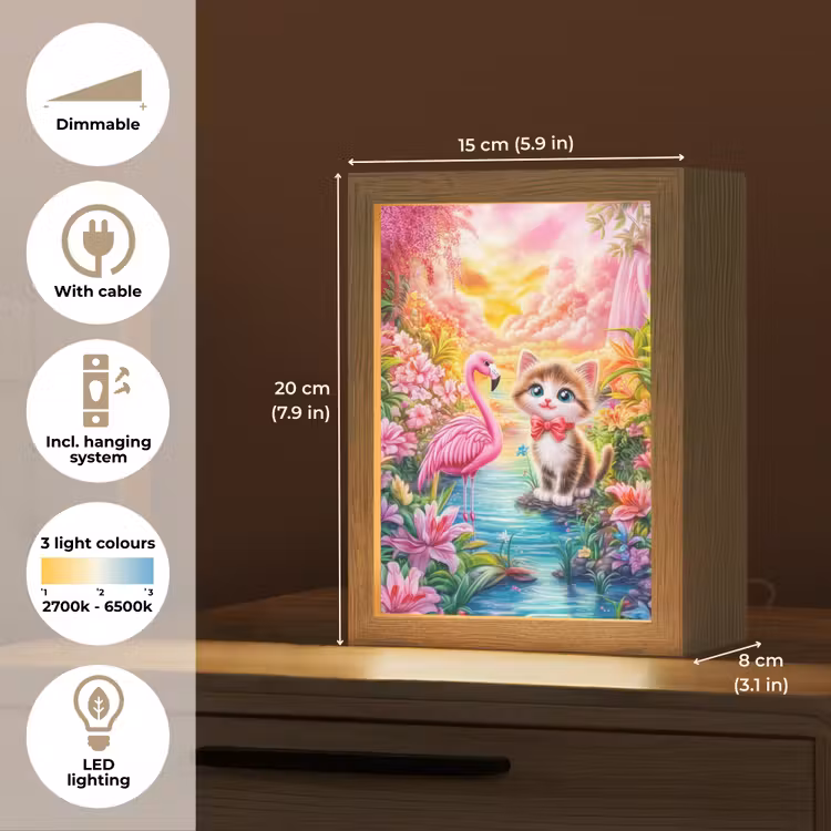 Kitten - Flamingo - Bloemen Light Box met kabel (Kinderlampje) klein -USP_EN