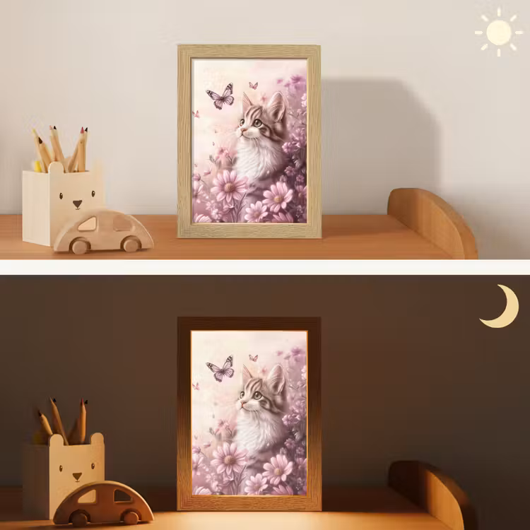 Kitten - Bloemen - Vlinders - Paars Light Box met kabel klein -sfeer3_kind