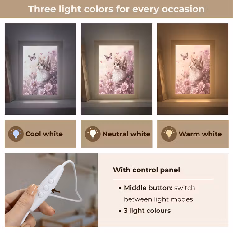 Kitten - Bloemen - Vlinders - Paars Light Box met kabel (Kinderlampje) klein -USP_lichtkleurEN