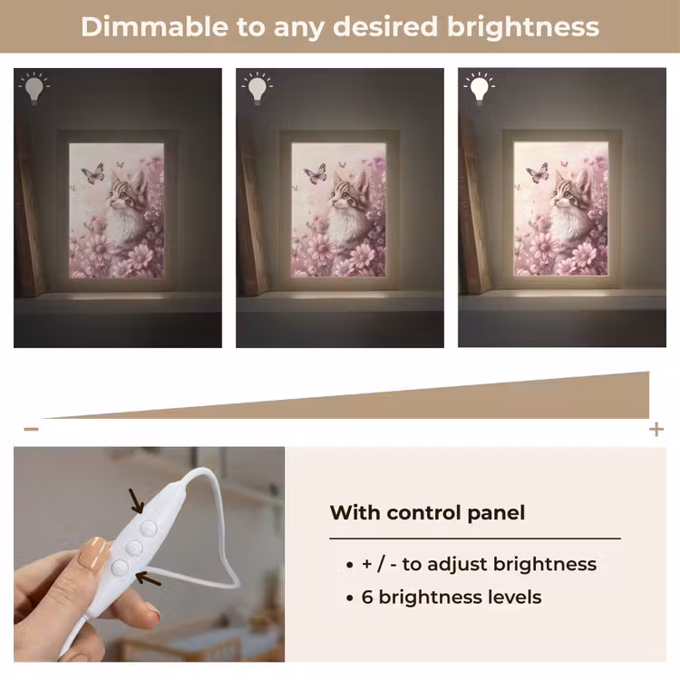 Kitten - Bloemen - Vlinders - Paars Light Box met kabel (Kinderlampje) klein -USP_dimbaarEN