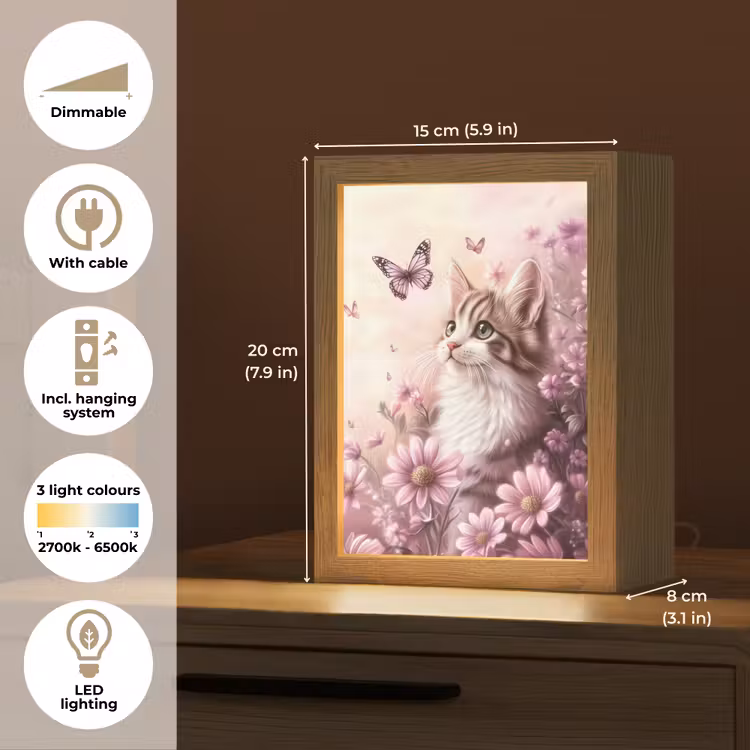 Kitten - Bloemen - Vlinders - Paars Light Box met kabel (Kinderlampje) klein -USP_EN