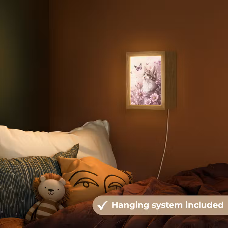 Kitten - Bloemen - Vlinders - Paars Light Box met kabel (Kinderlampje) klein -sfeer5_kind_EN