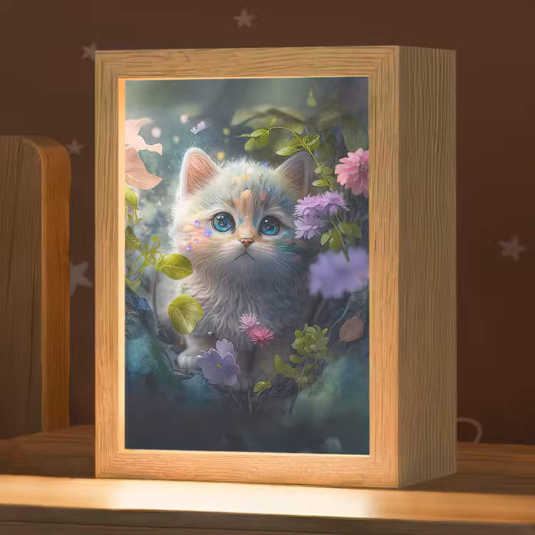 Kitten - Bloemen - Bos - Illustratie - Poes Light Box met kabel klein -zzz_3d_website