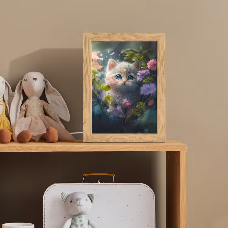 Kitten - Bloemen - Bos - Illustratie - Poes Light Box met kabel klein -sfeer2_kind