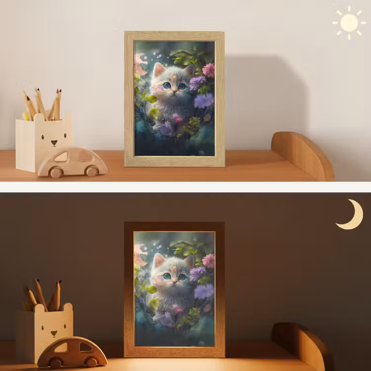 Kitten - Bloemen - Bos - Illustratie - Poes Light Box met kabel klein -sfeer3_kind