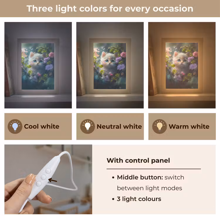 Kitten - Bloemen - Bos - Illustratie - Poes Light Box met kabel (Kinderlampje) klein -USP_lichtkleurEN