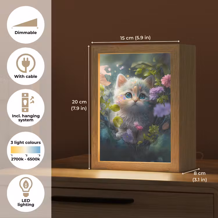 Kitten - Bloemen - Bos - Illustratie - Poes Light Box met kabel (Kinderlampje) klein -USP_EN