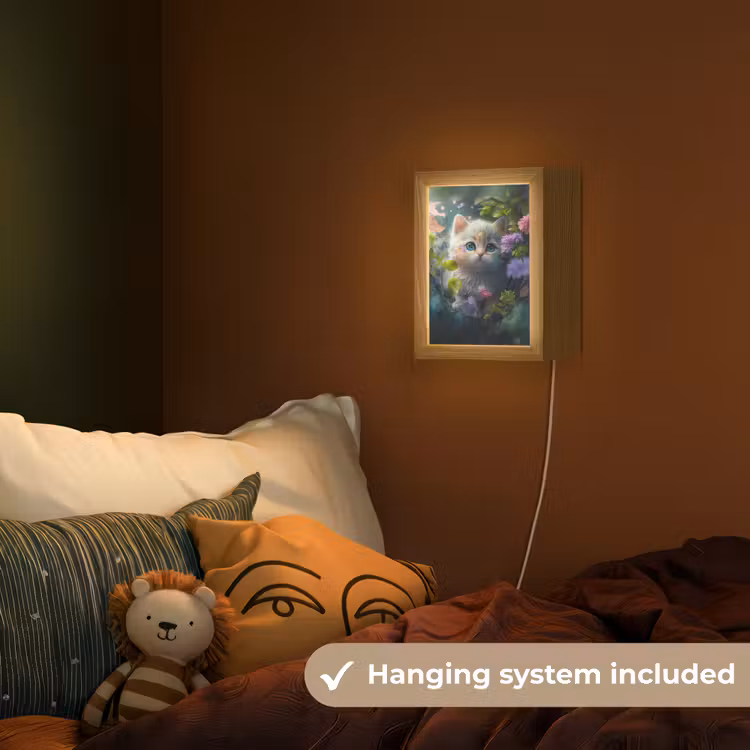 Kitten - Bloemen - Bos - Illustratie - Poes Light Box met kabel (Kinderlampje) klein -sfeer5_kind_EN