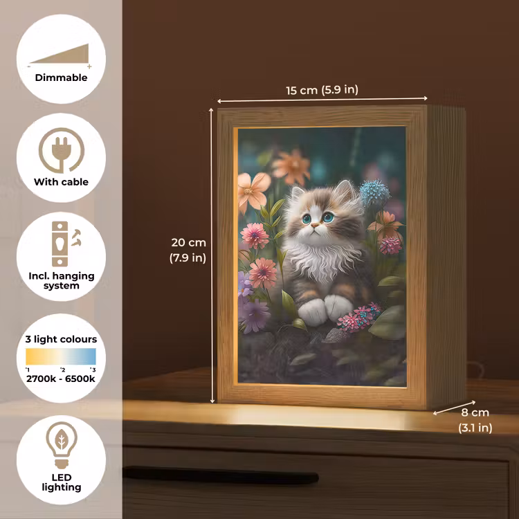 Kitten - Illustratie - Bloemen - Natuur - Kat Light Box met kabel (Kinderlampje) klein -USP_EN