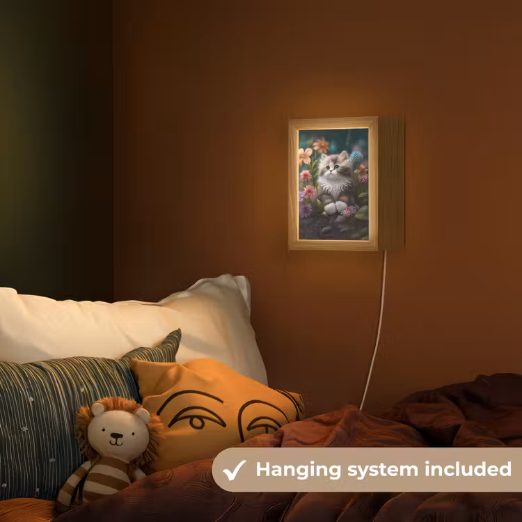 Kitten - Illustratie - Bloemen - Natuur - Kat Light Box met kabel (Kinderlampje) klein -sfeer5_kind_EN