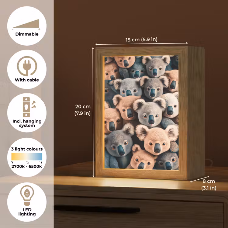 Koala - Dieren - Patronen - Grijs - Bruin - Kinderen Light Box met kabel (Kinderlampje) klein -USP_EN