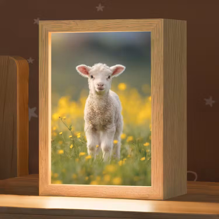 Lammetje - Gras - Bloemen - Geel Light Box met kabel klein -zzz_3d_website