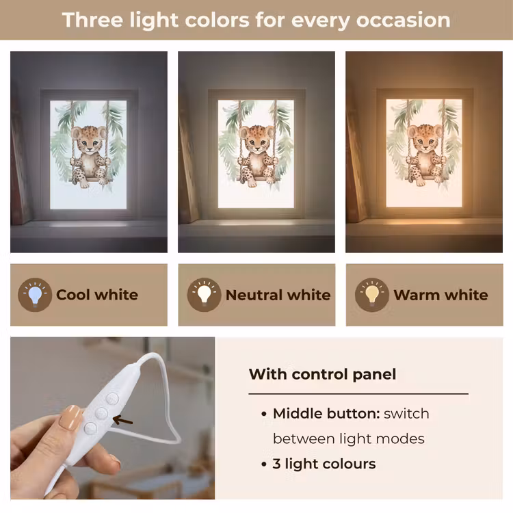 Luipaard - Dier - Kinderen - Jungle Light Box met kabel (Kinderlampje) klein -USP_lichtkleurEN