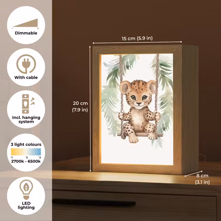 Luipaard - Dier - Kinderen - Jungle Light Box met kabel (Kinderlampje) klein -USP_EN