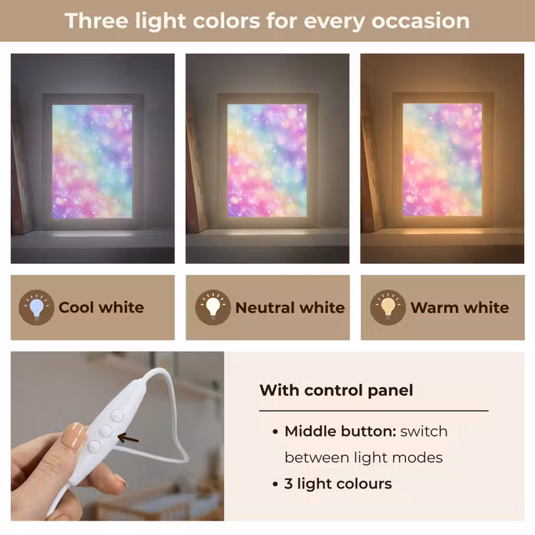 Licht - Regenboog - Hartjes Light Box met kabel (Kinderlampje) klein -USP_lichtkleurEN