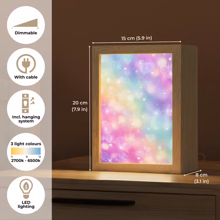 Licht - Regenboog - Hartjes Light Box met kabel (Kinderlampje) klein -USP_EN