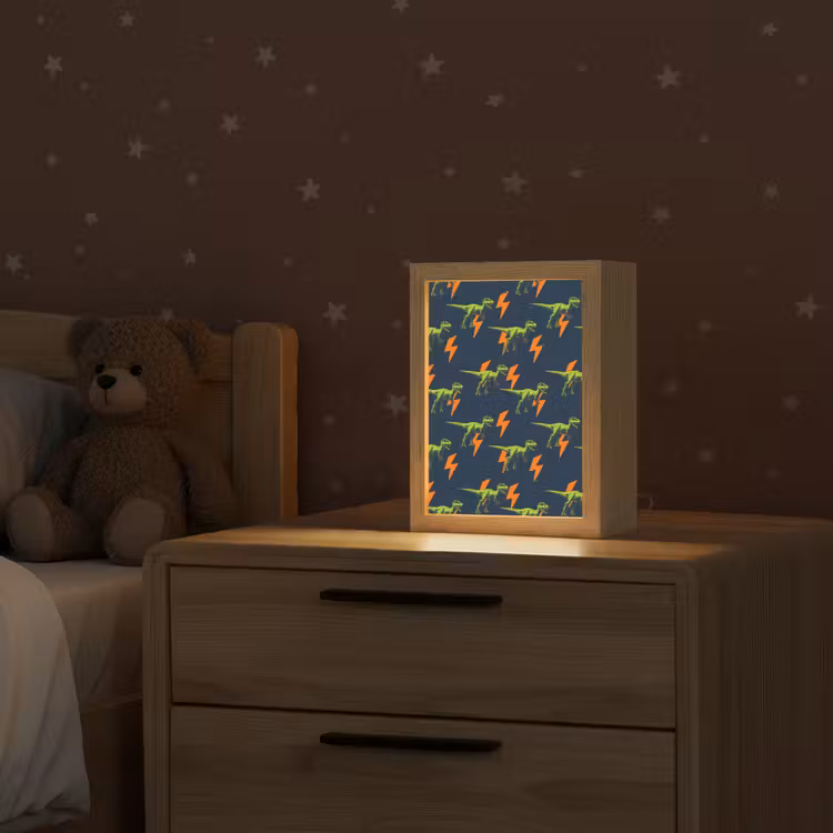 Bliksemschichten - Oranje - Dinosaurussen Light Box met kabel klein -sfeer1_kind