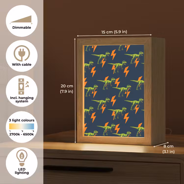 Bliksemschichten - Oranje - Dinosaurussen Light Box met kabel (Kinderlampje) klein -USP_EN