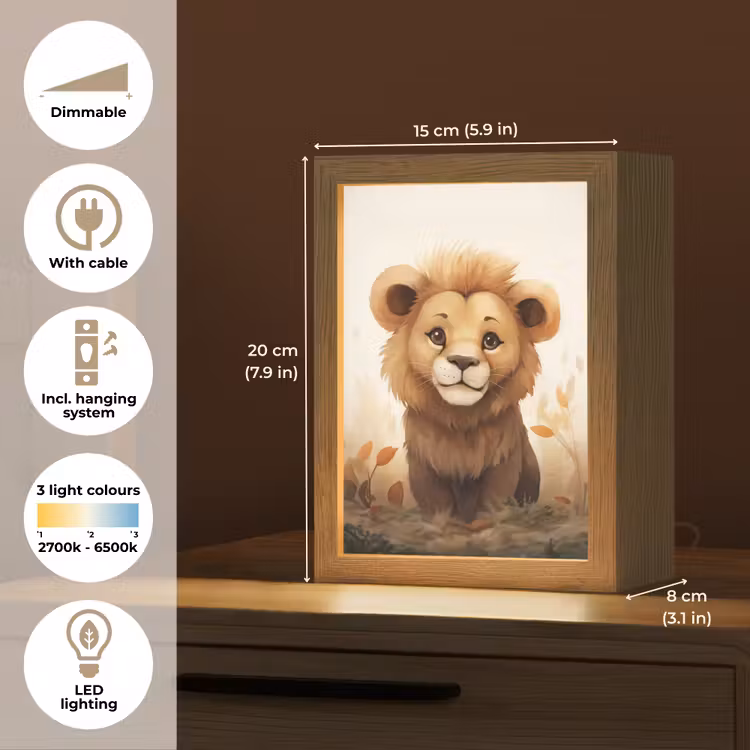 Leeuw - Dieren - Kinderen - Bruin - Meisje Light Box met kabel (Kinderlampje) klein -USP_EN