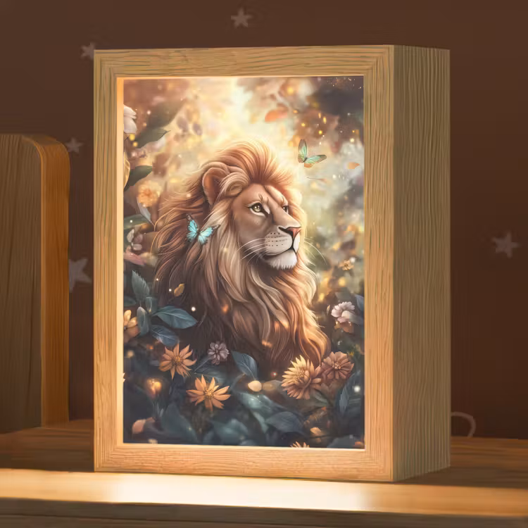 Leeuw - Dieren - Bloemen - Jungle Light Box met kabel klein -zzz_3d_website