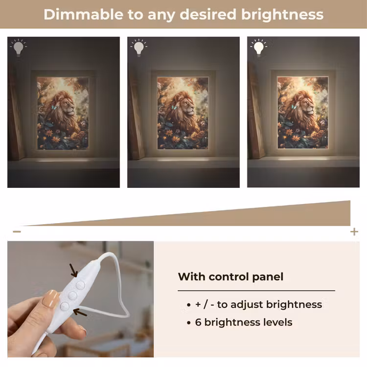 Leeuw - Dieren - Bloemen - Jungle Light Box met kabel (Kinderlampje) klein -USP_dimbaarEN