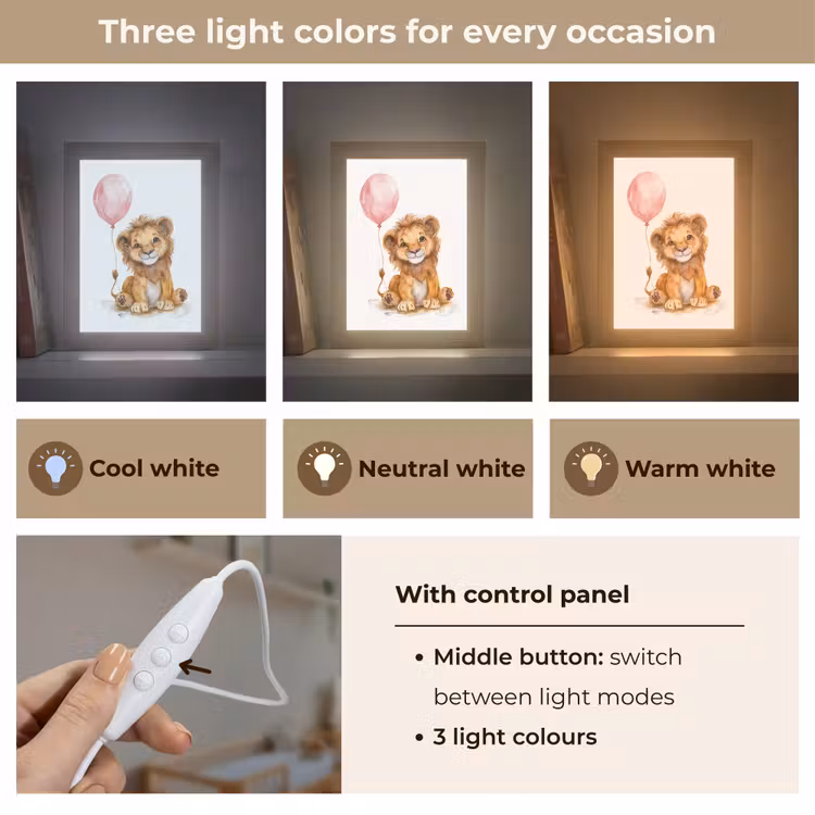 Leeuw - Baby dier - Dieren - Roze ballon Light Box met kabel (Kinderlampje) klein -USP_lichtkleurEN
