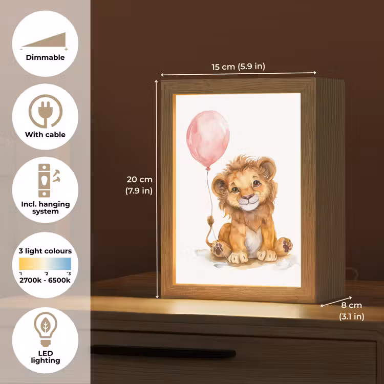 Leeuw - Baby dier - Dieren - Roze ballon Light Box met kabel (Kinderlampje) klein -USP_EN