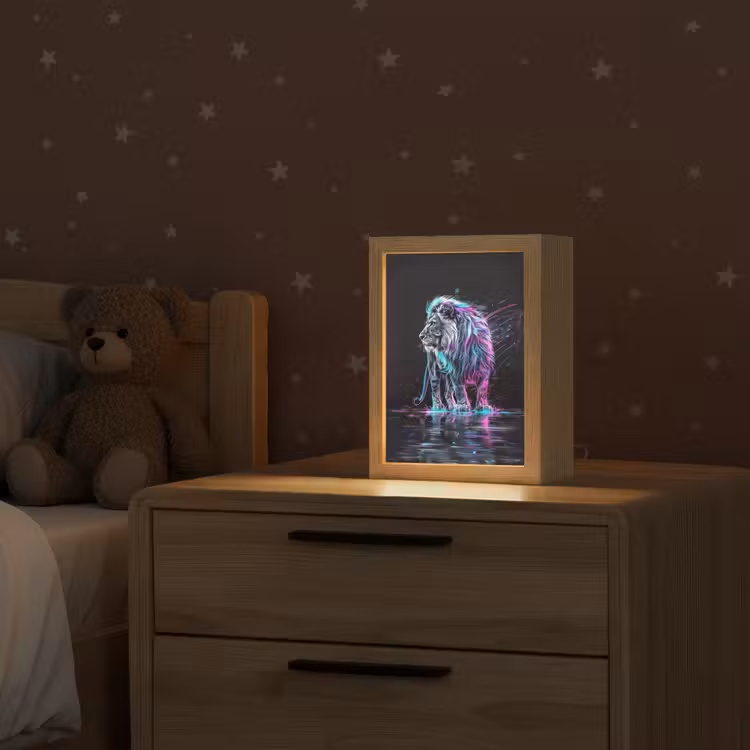 Leeuw - Kleuren - Zwart - Dieren Light Box met kabel klein -sfeer1_kind