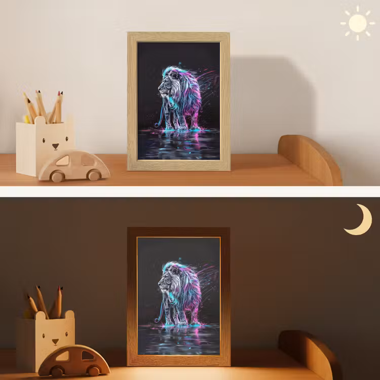 Leeuw - Kleuren - Zwart - Dieren Light Box met kabel klein -sfeer3_kind