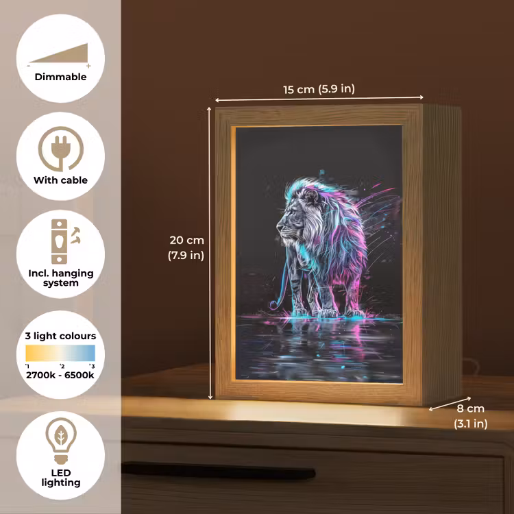 Leeuw - Kleuren - Zwart - Dieren Light Box met kabel (Kinderlampje) klein -USP_EN