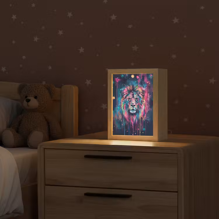 Leeuw - Verf - Kleurrijk - Zwart - Dieren Light Box met kabel klein -sfeer1_kind