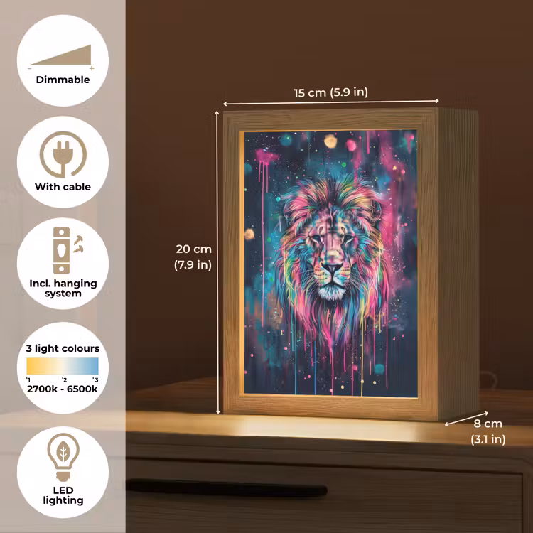 Leeuw - Verf - Kleurrijk - Zwart - Dieren Light Box met kabel (Kinderlampje) klein -USP_EN