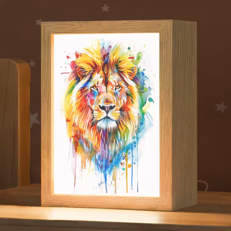 Leeuw - Verf - Kleurrijk - Wit - Dier Light Box met kabel klein -zzz_3d_website