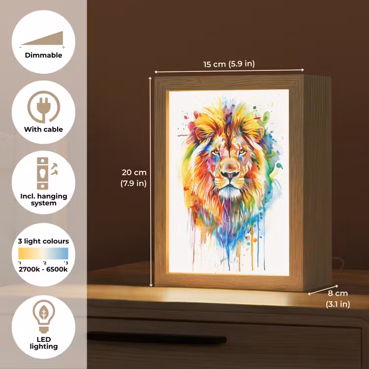 Leeuw - Verf - Kleurrijk - Wit - Dier Light Box met kabel (Kinderlampje) klein -USP_EN