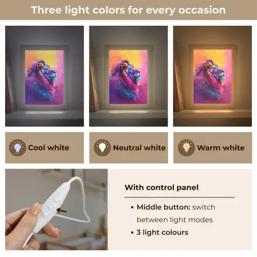 Leeuw - Verf- Kleuren - Dier Light Box met kabel (Kinderlampje) klein -USP_lichtkleurEN